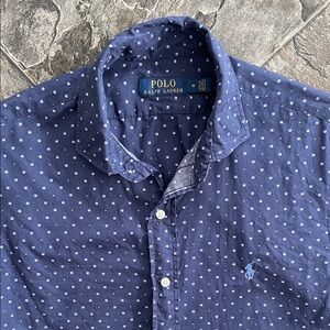 POLO RALPH LAUREN Men's Navy Blue & White Coastal Preppy Office Patterned Shirt